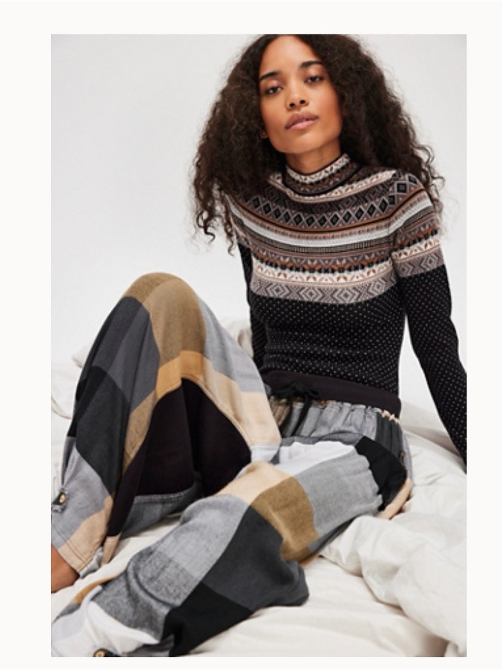 Free People winter warmer bodysuit Fair Isle Mock Neck Black Ivory Combo Small